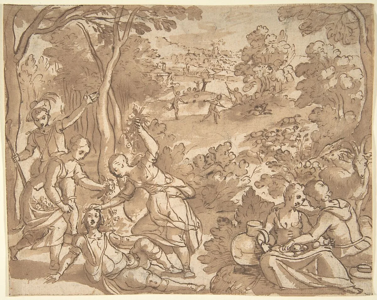 Landscape with Lovers and Hunters — Adam van Noort