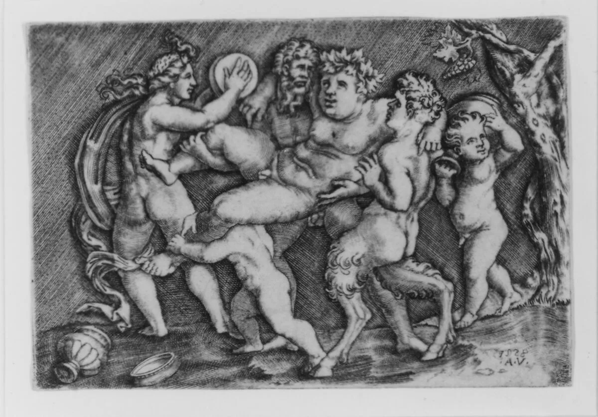 Bacchus Carried by Two Satyrs — Agostino Veneziano (Agostino dei Musi)