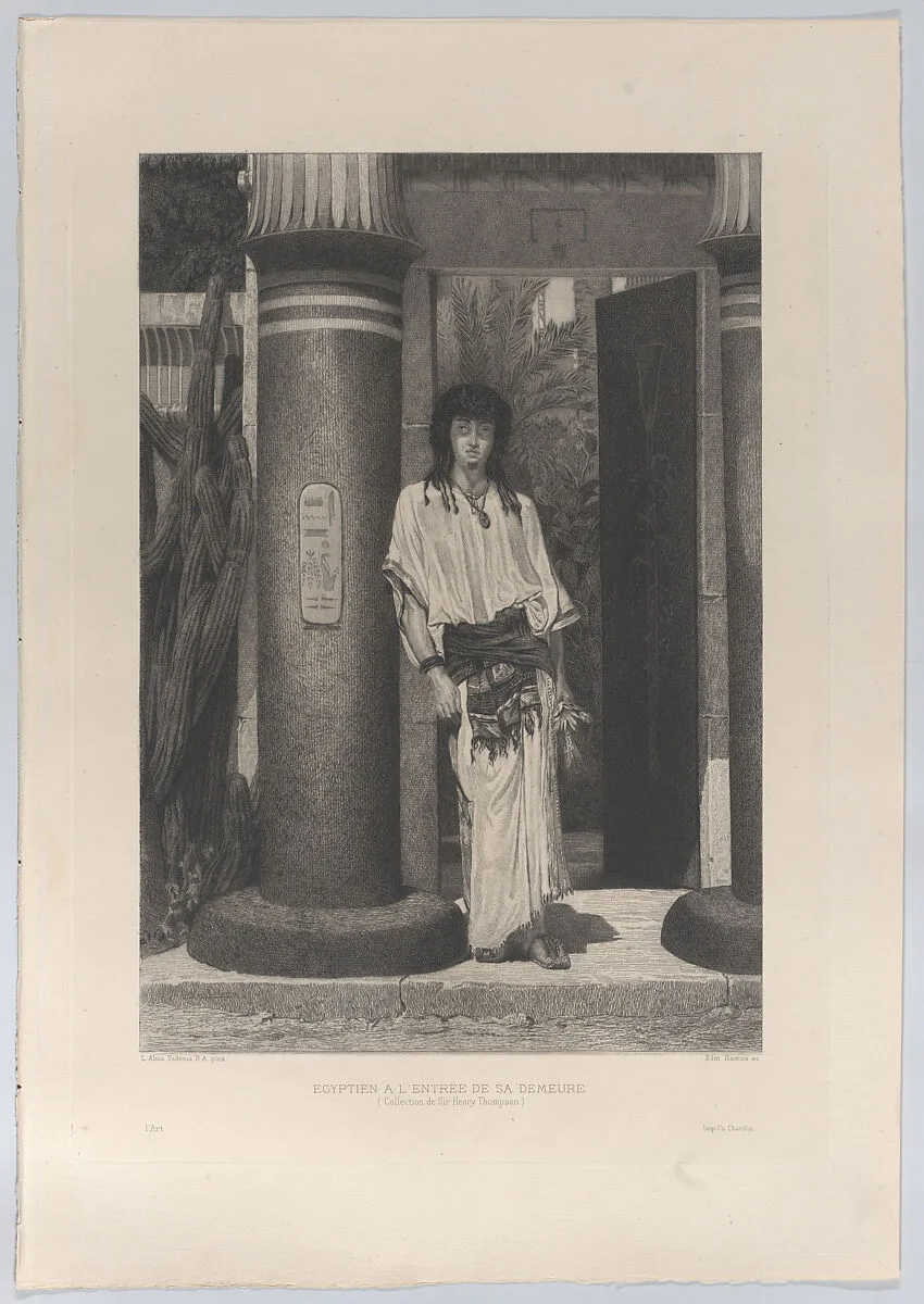 Egyptien à l'entrée de sa demeure (Egyptian at the entrance to his dwelling), from "L'Art" — Edmond Ramus|Sir Lawrence Alma-Tadema