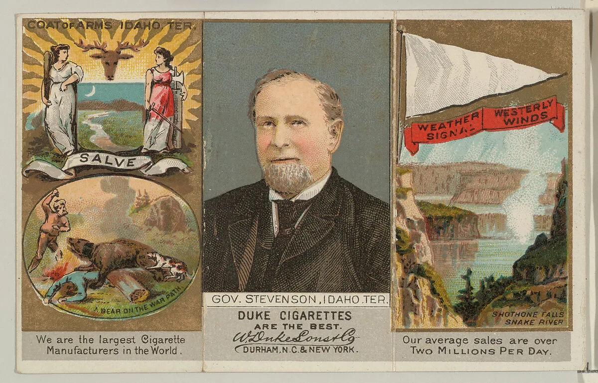 Governor Stevenson, Idaho Territory, from "Governors, Arms, Etc." series (N133-2), issued by Duke Sons & Co. — W. Duke, Sons & Co.