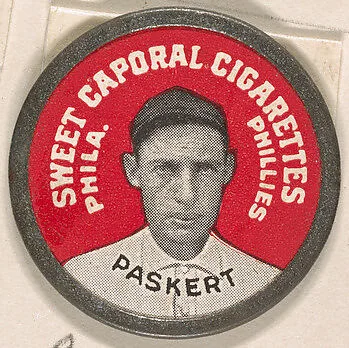 Paskert, Philadelphia Phillies (red), from the Domino Discs series (PX7), issued by Kinney Brothers — Kinney Brothers Tobacco Company