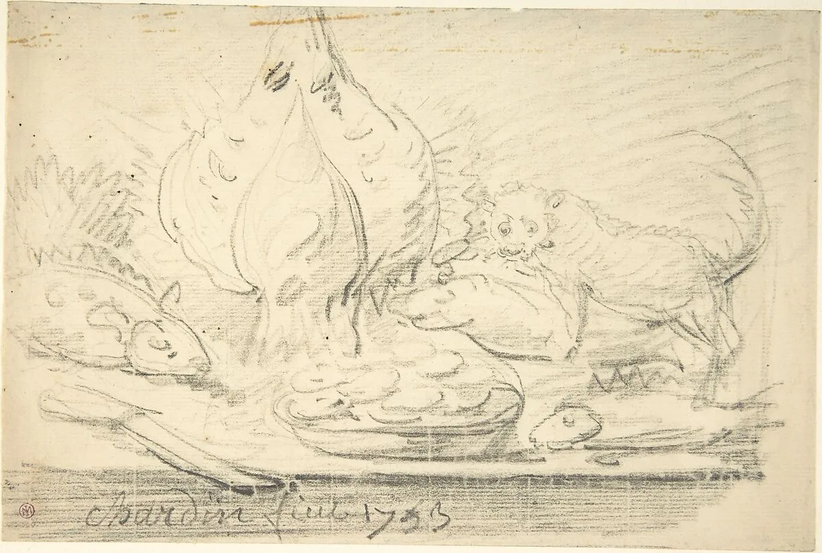 Cat Surveying Fish and Fowl on a Table — Jean Siméon Chardin