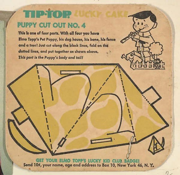 Puppy Cut Out No. 4, bakery card from the Lucky Cake Surprise Cards series (D94-1), issued by Tip Top Bakeries — Tip Top Bakeries
