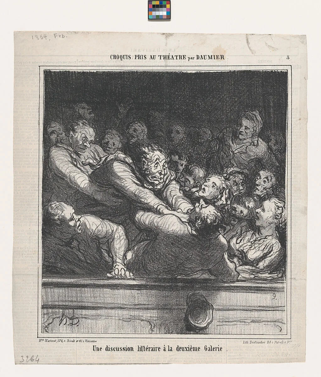 A literary argument on the second tier, from 'Theater sketches,' published in Le Charivari, February 27, 1864 — Honoré Daumier|Aaron Martinet|Destouches