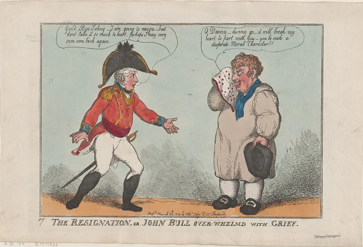 The Resignation, or John Bull Over-Whelmed with Grief — Thomas Tegg|Thomas Rowlandson