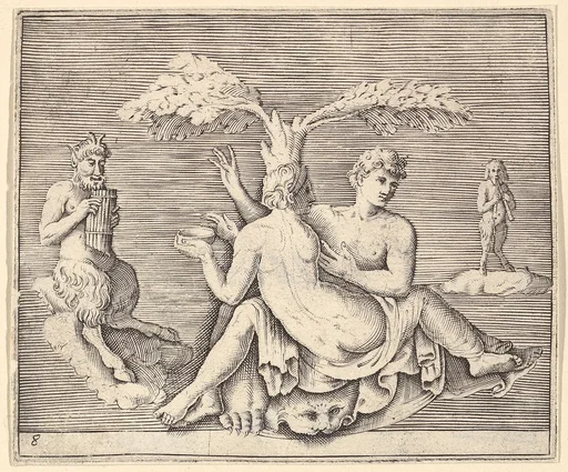 Two Lovers with Pan, from "Ex Antiquis Cameorum et Gemmae Delineata/ Liber Secundus/et ab Enea Vico Parmen Incis"