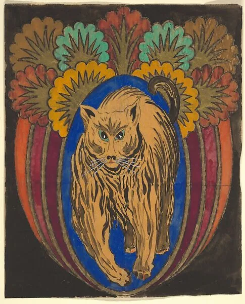 Vertical Panel with a Cat and Decorative Trees — Anonymous, French, 20th century