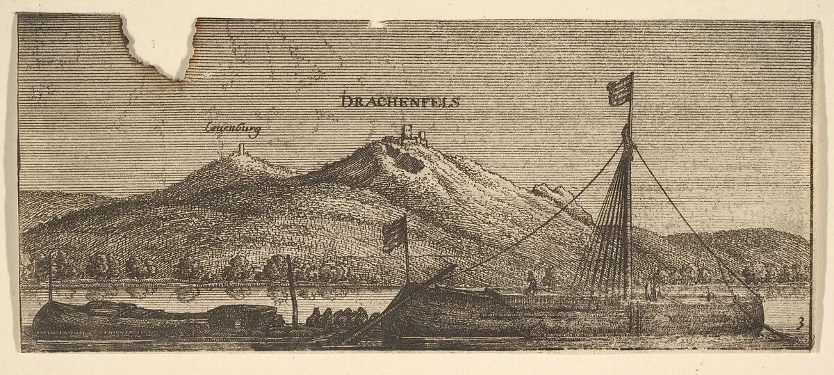 Drachenfels and Lowenburg, from "German Views" — Wenceslaus Hollar