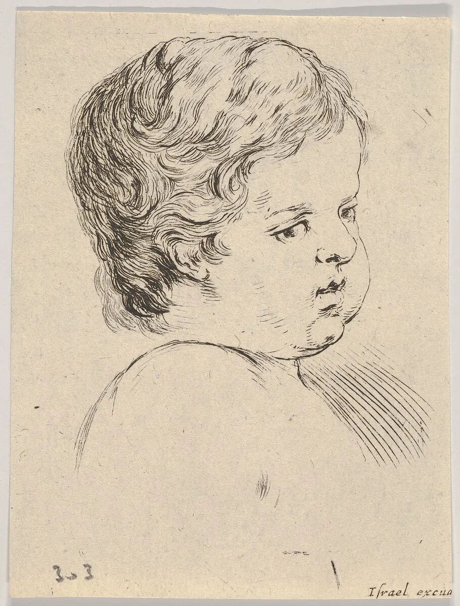 Plate 12: head of a child, from 'The Book for Learning to Draw' (Livre pour apprendre à dessiner) — Stefano della Bella|Israël Henriet