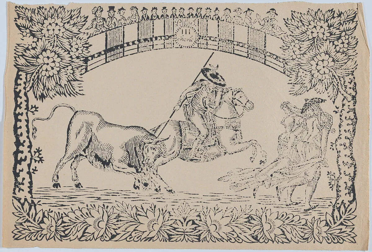 Suerte III: Picador stabbing a bull; two toreros running to right — Anonymous, Spanish, 19th century|Antonio Carnicero