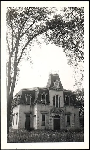 [Brick Second Empire House, Tree in Left Foreground]