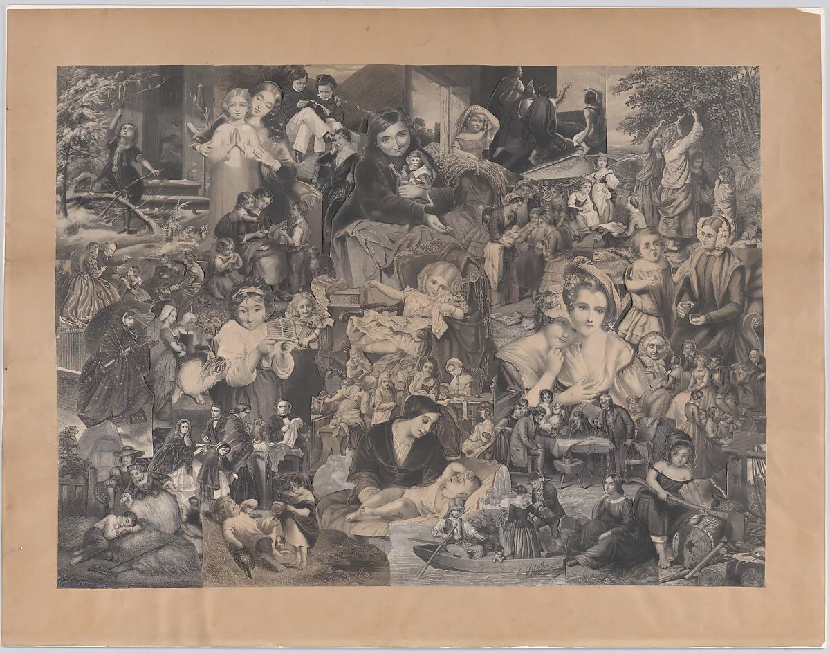 Collage of printed elements centered on Women, Children, Family and Rural Life — Illman Brothers