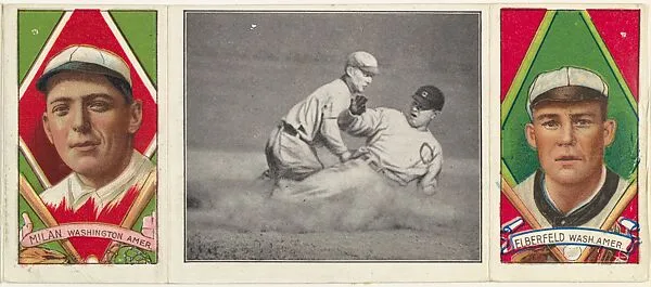 "Elberfeld Gets His Man," with N. Elberfeld and Clyde Milan, from the series Hassan Triple Folders (T202) — Hassan Cigarettes