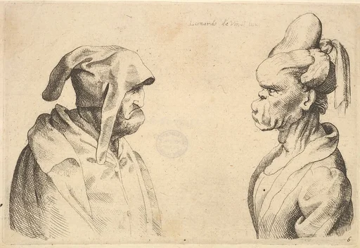 Two deformed heads facing each other