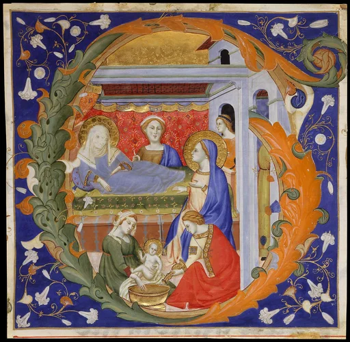 Manuscript Illumination with the Birth of the Virgin in an Initial G, from a Gradual