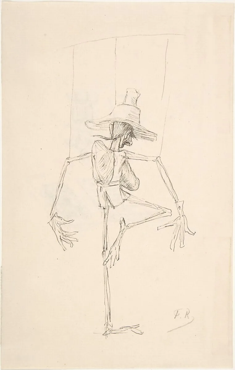 Study of Patin (recto); Sketch of an Open Book, "Compendium Maleficarum" (verso) — Félicien Rops