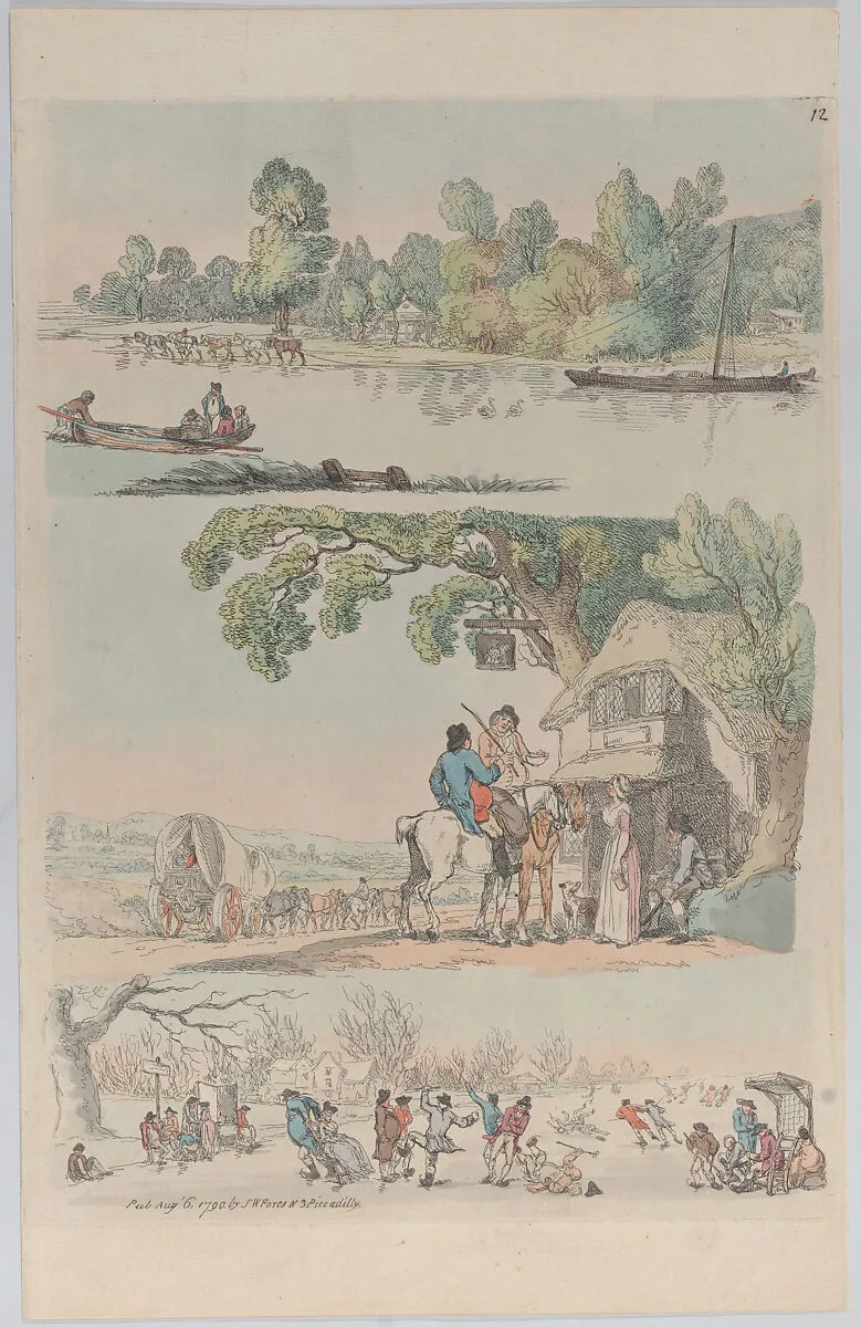 Plate 12, Outlines of Figures, Landscape and Cattle...for the use of learners — S. W. Fores|Thomas Rowlandson