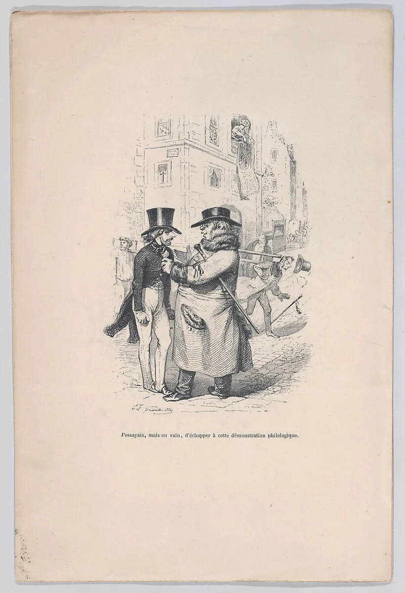 "I tried to escape from this philological discussion." from the Little Miseries of Human Life — Paul-Emile-Daurand Forgues|Henri Fournier|J. J. Grandville