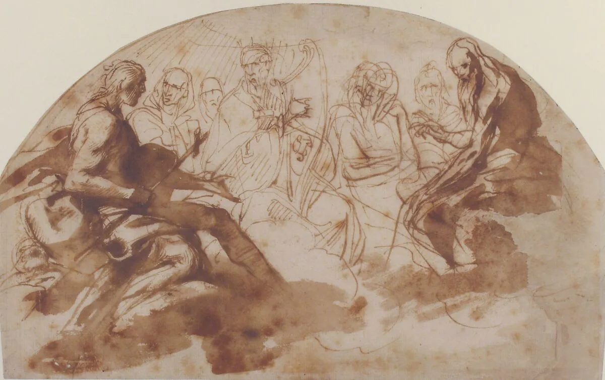 Saint John the Baptist, Saint Benedict, King David, and Other Seated Figures — Daniele Crespi