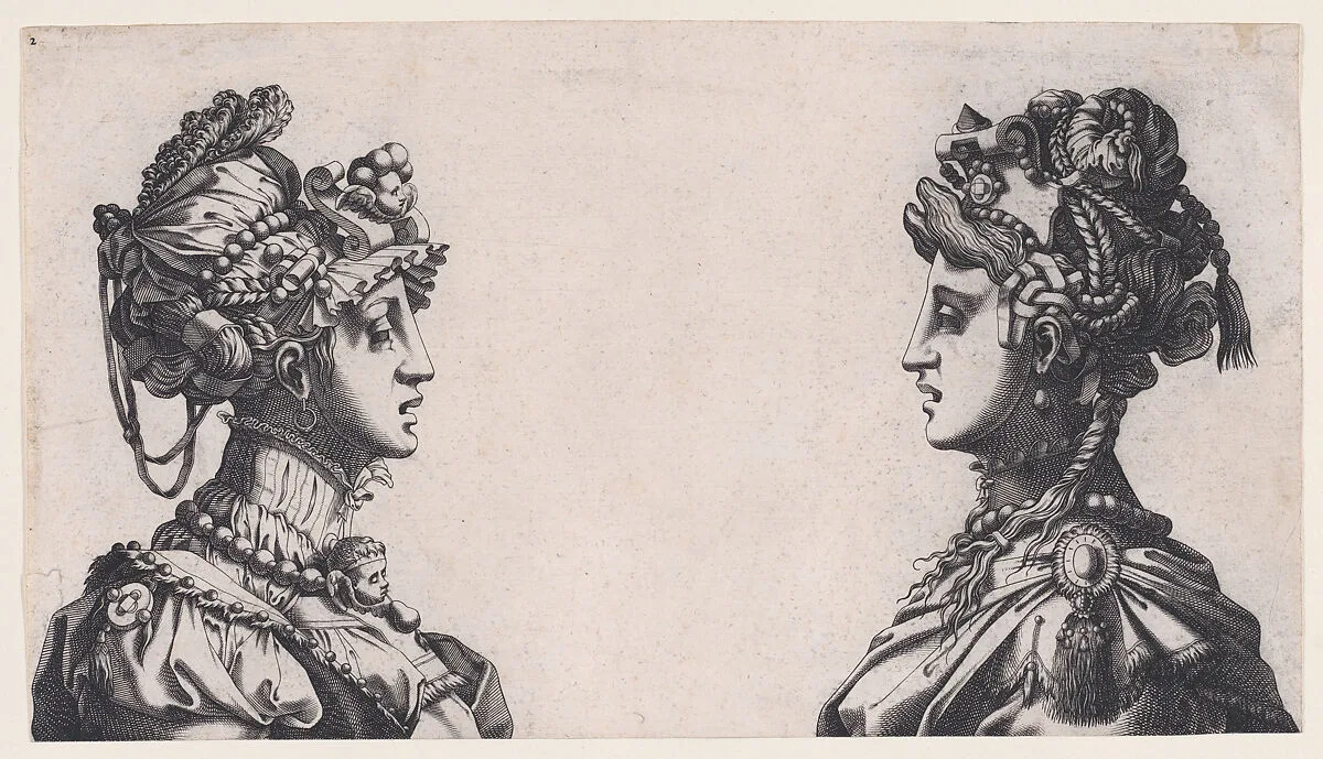 Fantastical Female Heads — René Boyvin|Rosso Fiorentino