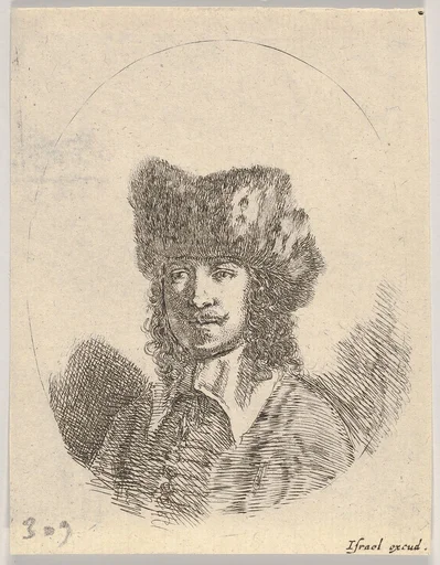 Plate 2: head of a man with a moustache and fur cap facing left, an oval composition, from 'Various heads and figures' (Diverses têtes et figures)