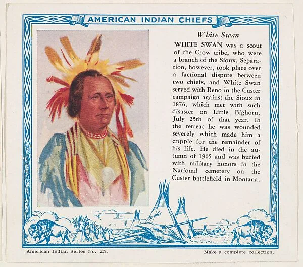 White Swan, No. 25, collector card from the American Indian Series (D6), issued by the Kelley Baking Company to promote Kelley's Bread — Kelley Baking Company