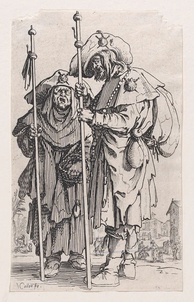 Les Deux Pélerins (The Two Pilgrims), from Les Gueux suite appelée aussi Les Mendiants, Les Baroni, ou Les Barons (The Beggars, also called the Barons) — Jacques Callot