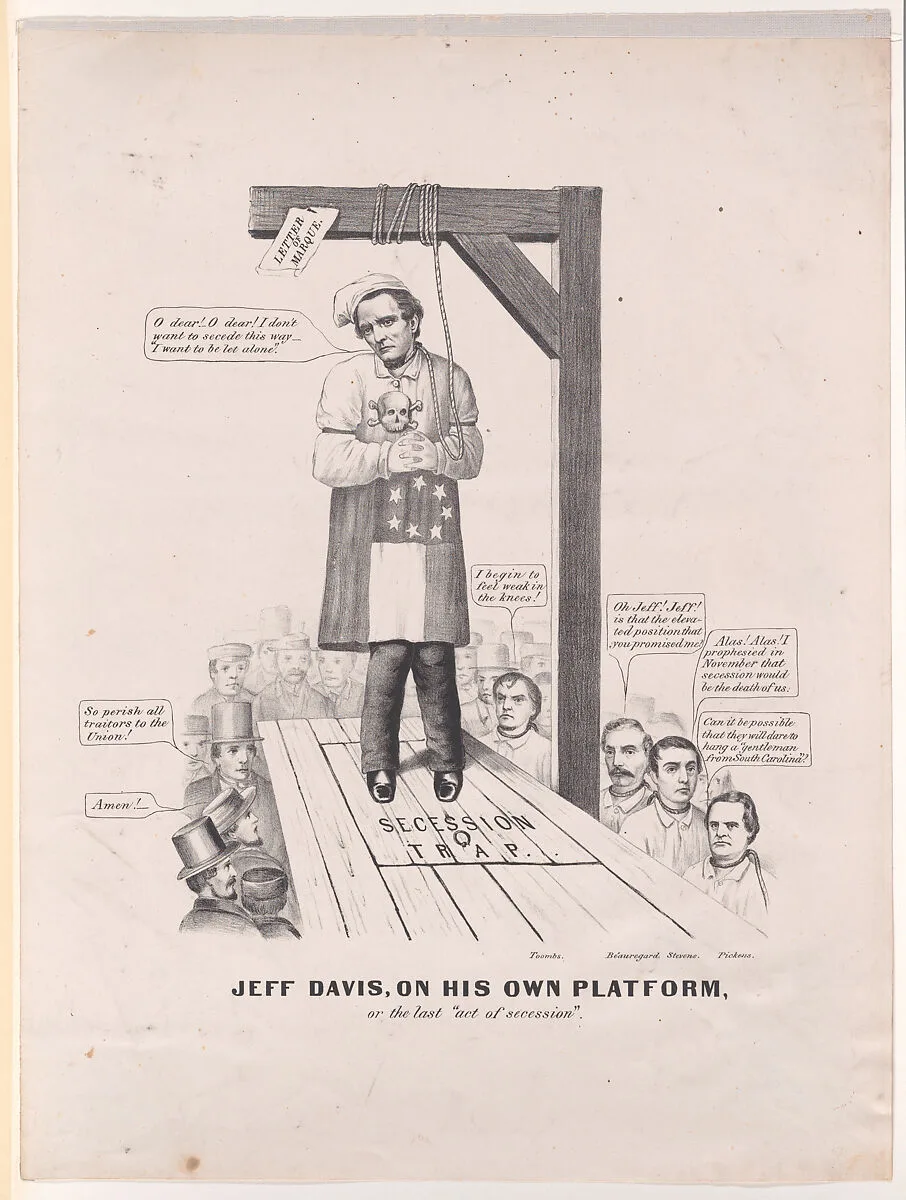 Jeff Davis on His Own Platform, or the Last "Act of Secession" — Alexander Hamilton Stephens|Jefferson Davis|Robert Toombs|General P. G. T. Beauregard|Francis Wilkinson Pickens|Currier & Ives