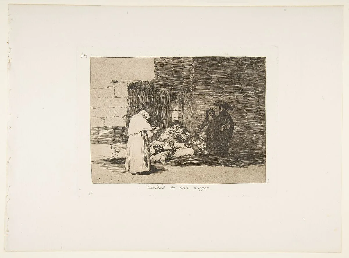 Plate 49 from "The Disasters of War" (Los Desastres de la Guerra): 'A woman's charity' (Caridad de una muger) — Goya (Francisco de Goya y Lucientes)