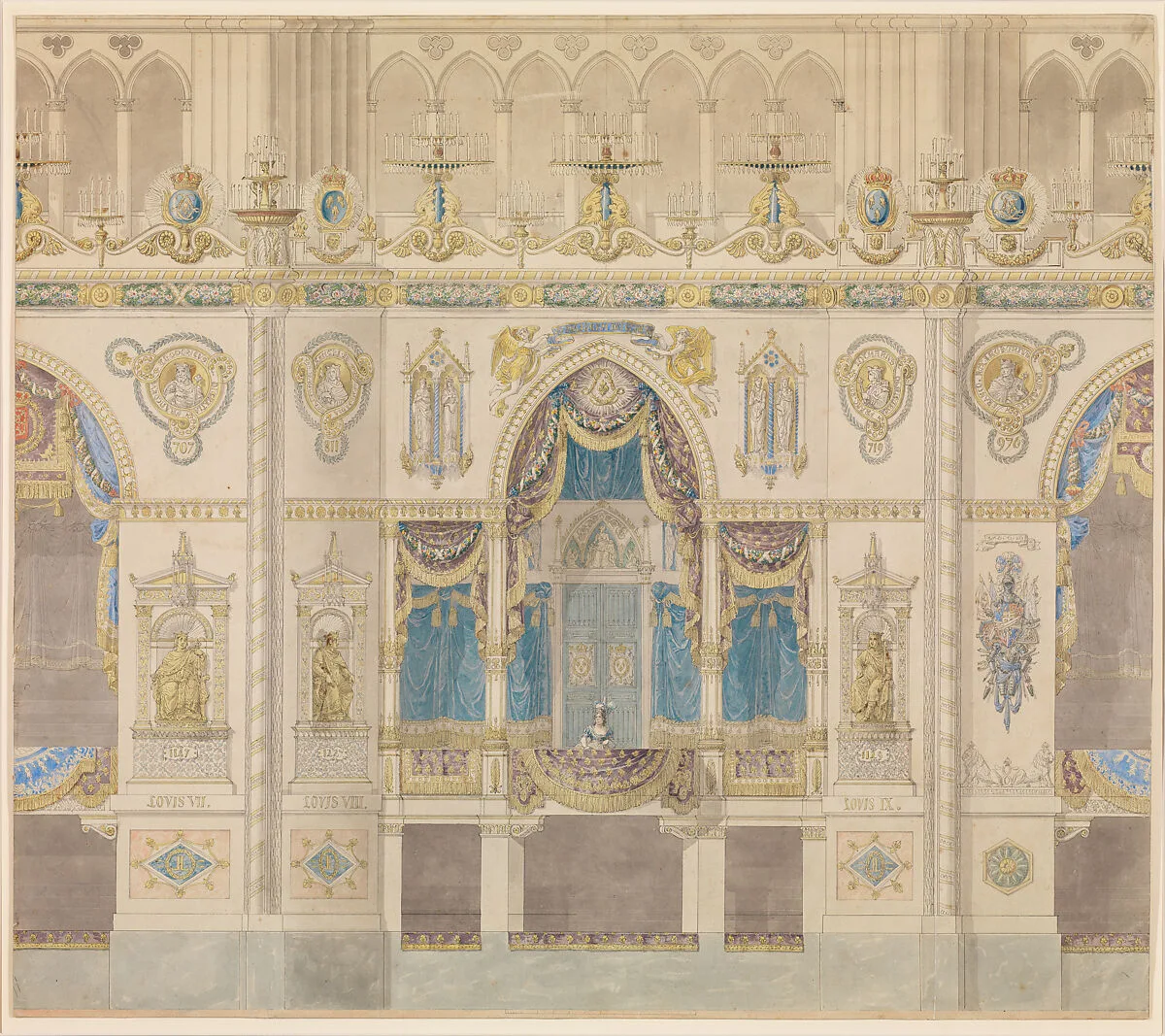 Elevation of Reims Cathedral with the Royal Box for the Coronation of Louis XVIII — Charles Percier|Pierre François Léonard Fontaine