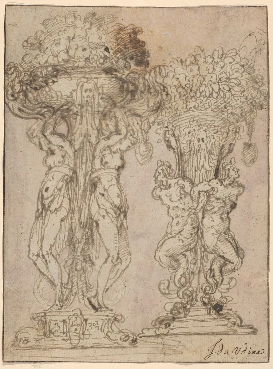 Two Designs for a Flower Pedestal — Guglielmo della Porta|Perino del Vaga (Pietro Buonaccorsi)