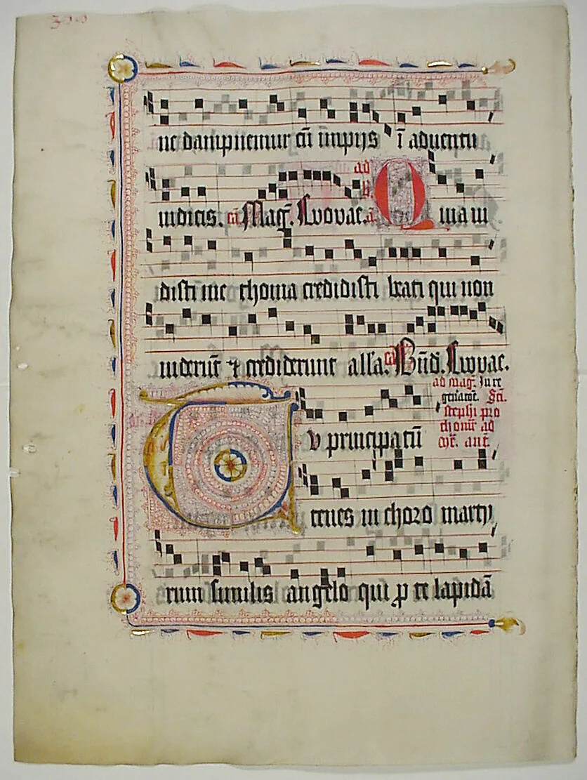 Manuscript Leaf with Initial T, from an Antiphonary — Unknown