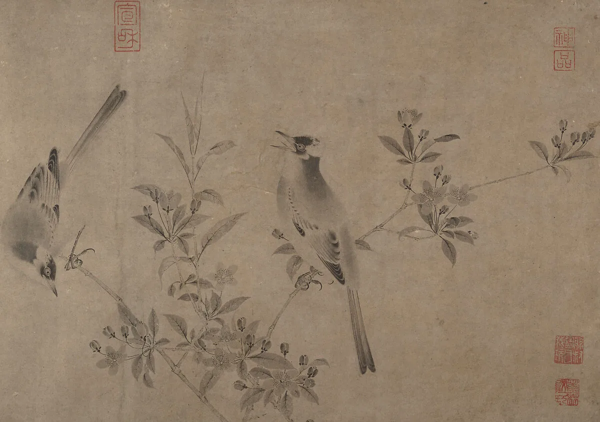 宋? 佚名 傳宋徽宗 白頭海棠圖 卷|Chinese Bulbuls on Flowering Cherry-Apple — Unidentified artist
