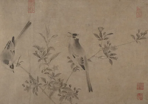 宋? 佚名 傳宋徽宗 白頭海棠圖 卷|Chinese Bulbuls on Flowering Cherry-Apple