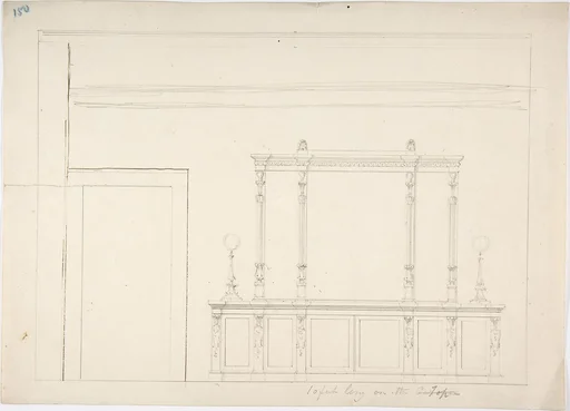 Design for a Large Mirrored Cabinet Adorned with Two Lamps