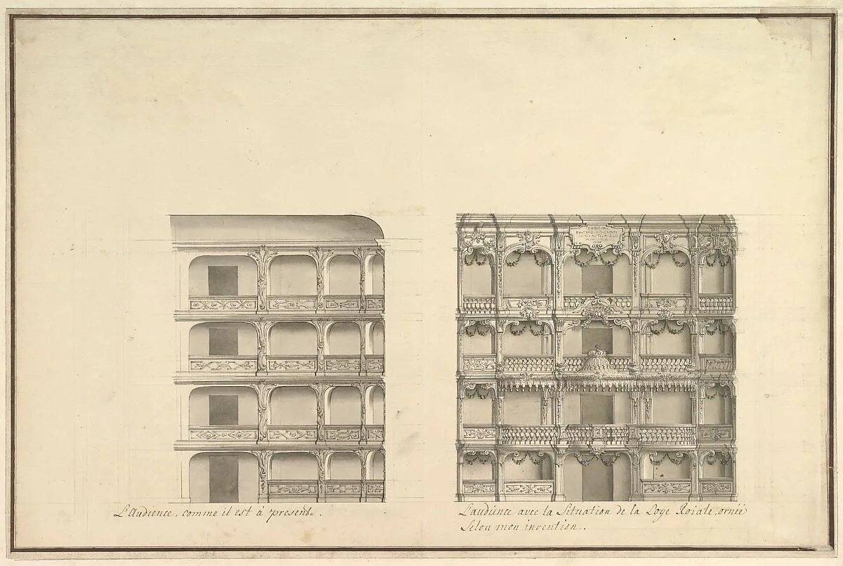 Elevation of Boxes and Royal Box as Presently Constituted and According to New Design — Giuseppe Galli Bibiena