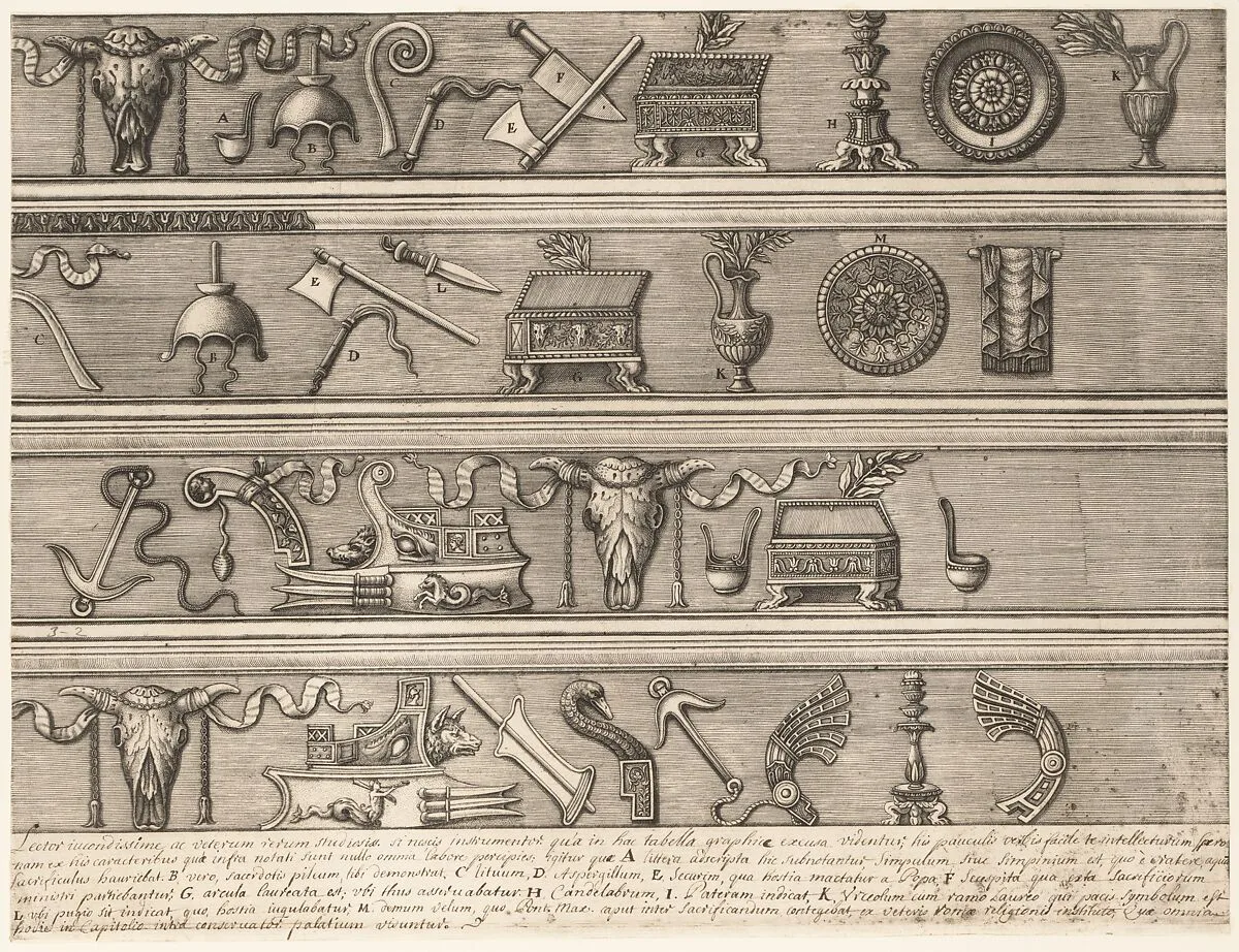 Speculum Romanae Magnificentiae: Sacrificial Instruments Based on Ancient Relief Sculpture — Nicolas Beatrizet|Enea Vico
