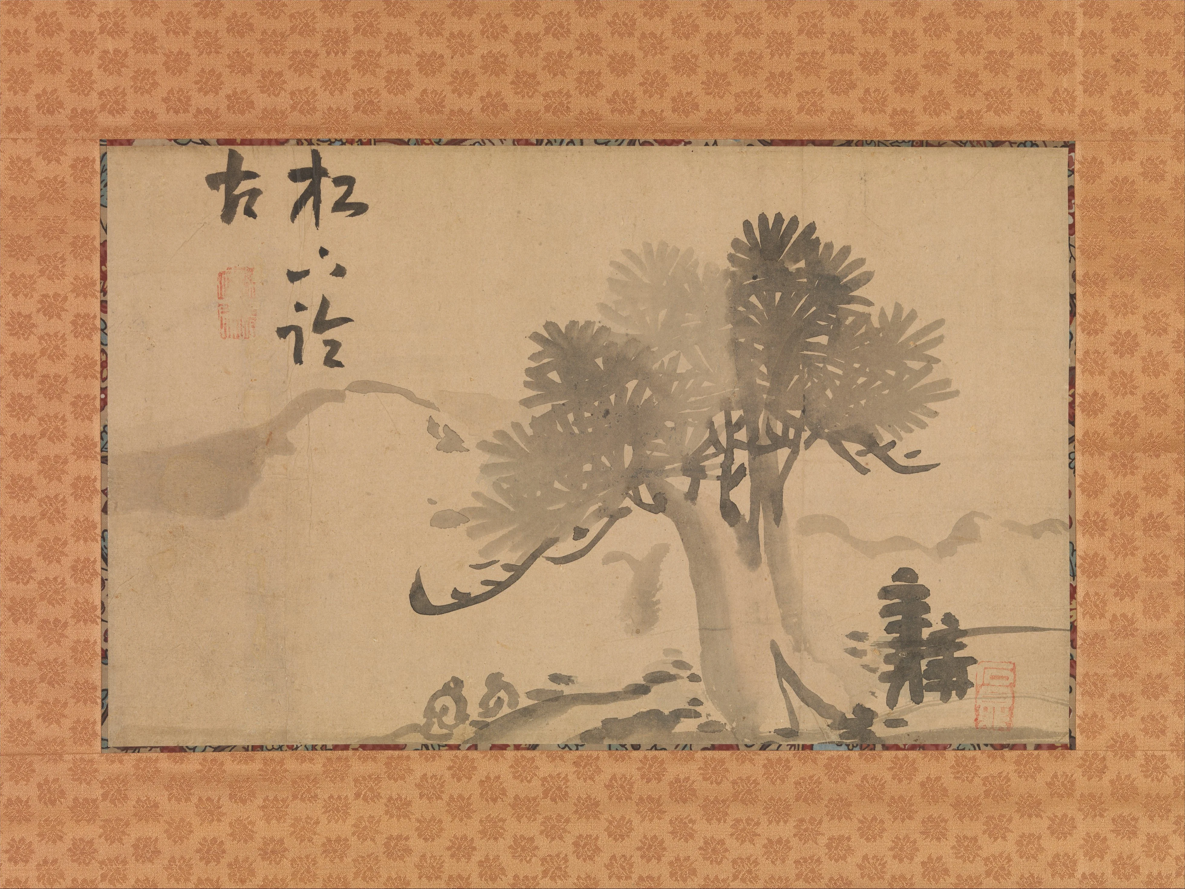 池大雅筆 「大雅堂画弁題詩」|Pine Tree and Calligraphy — Ike Taiga|Minagawa Kien