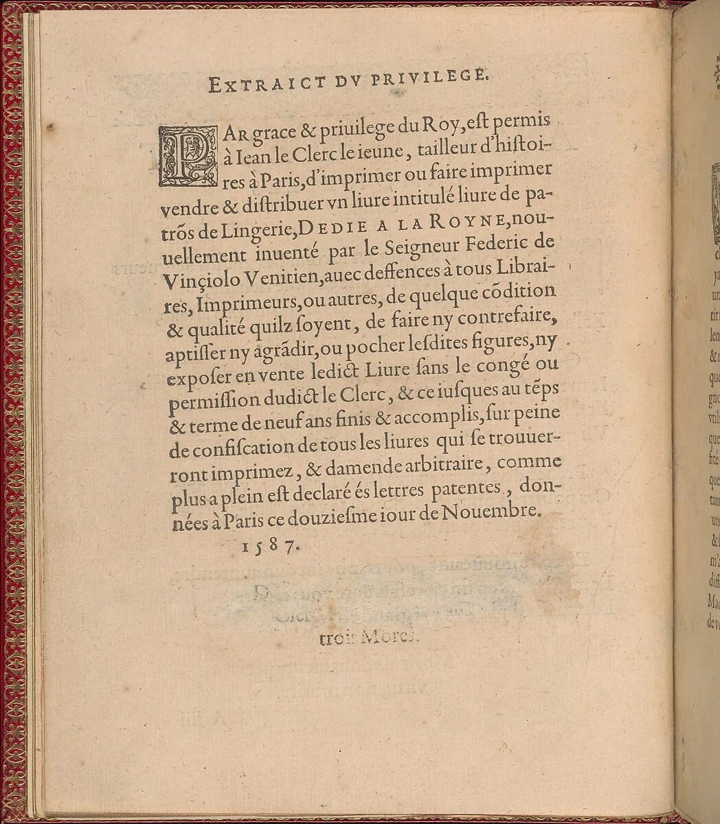 Les Singuliers et Nouveaux Portraicts... page 3 (verso) — Jean Le Clerc|Henri III, King of France and Poland|Louise de Lorraine-Vaudemont|Chambolle-Duru|Federico de Vinciolo