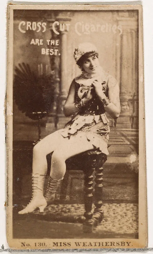 Card Number 130, Miss Weathersby, from the Actors and Actresses series (N145-2) issued by Duke Sons & Co. to promote Cross Cut Cigarettes — W. Duke, Sons & Co.