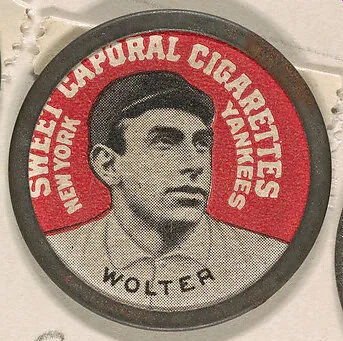 Wolter, New York Yankees (red), from the Domino Discs series (PX7), issued by Kinney Brothers — Kinney Brothers Tobacco Company