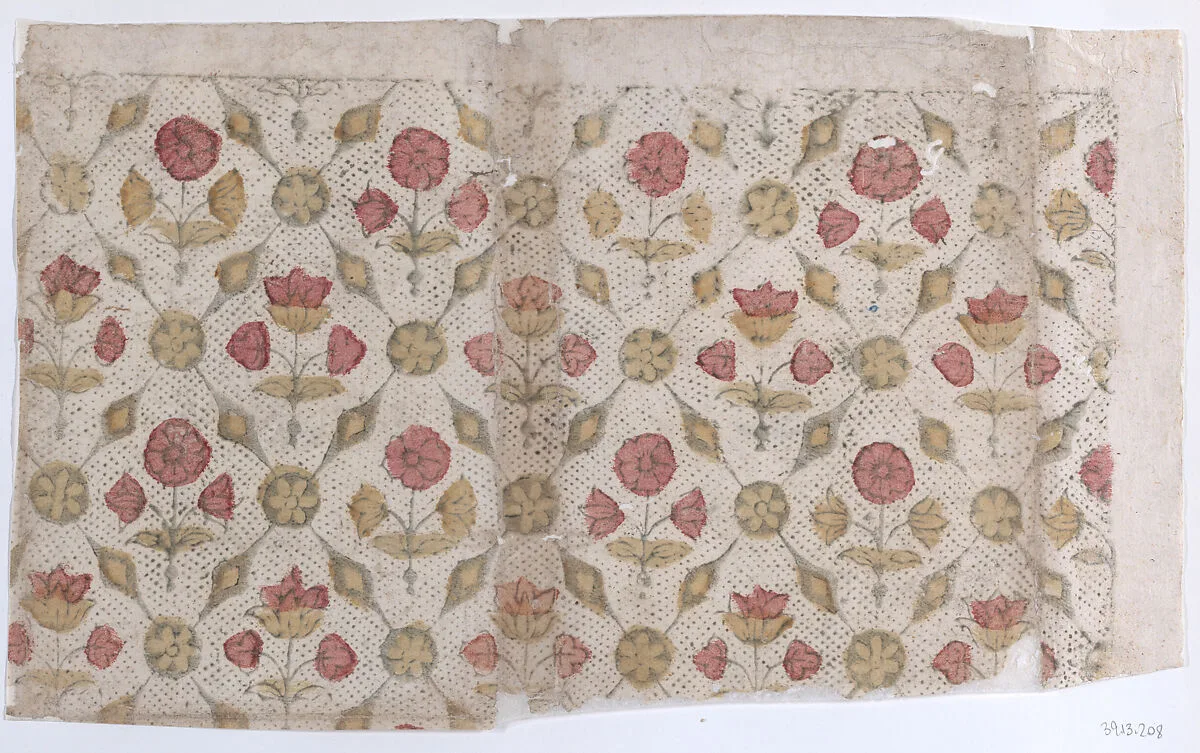 Sheet with overall floral and dot pattern — Anonymous
