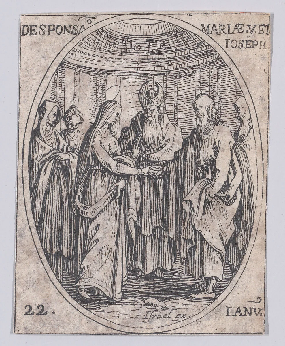 Le Mariage de la Ste. Vierge (The Marriage of the Virgin), January 22nd, from "Les Images De Tous Les Saincts et Saintes de L'Année" (Images of All of the Saints and Feast Days of the Year) — Jacques Callot|Israël Henriet