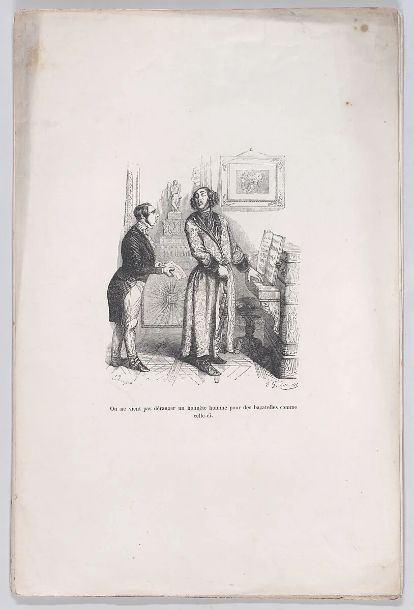 "One does not bother an honest man with trifles like this." from the Little Miseries of Human Life — J. J. Grandville|Henri Fournier|Paul-Emile-Daurand Forgues