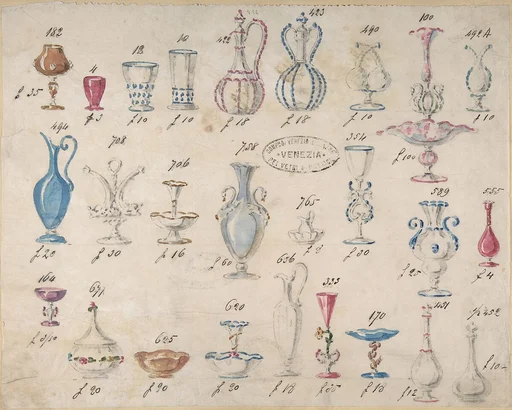 One of Twenty-Three Sheets of Drawings of Glassware (Mirrors, Chandeliers, Goblets, etc.)