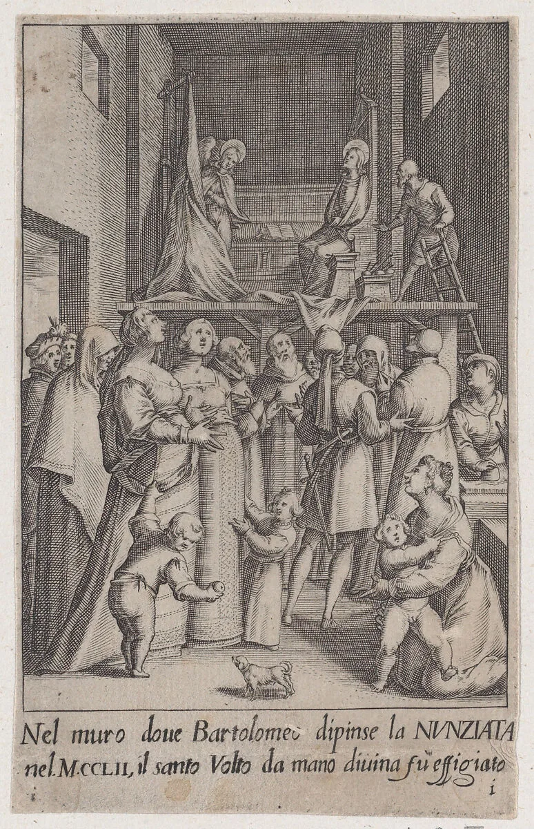 The Painting of the Aunnunciation, from Scelta d'Alcuni Miracoli e Grazie della Santissima Nunziata di Firenze (Selection of Some Miracles and Graces that Occurred in the Church of the Annunziata in Florence) — Jacques Callot