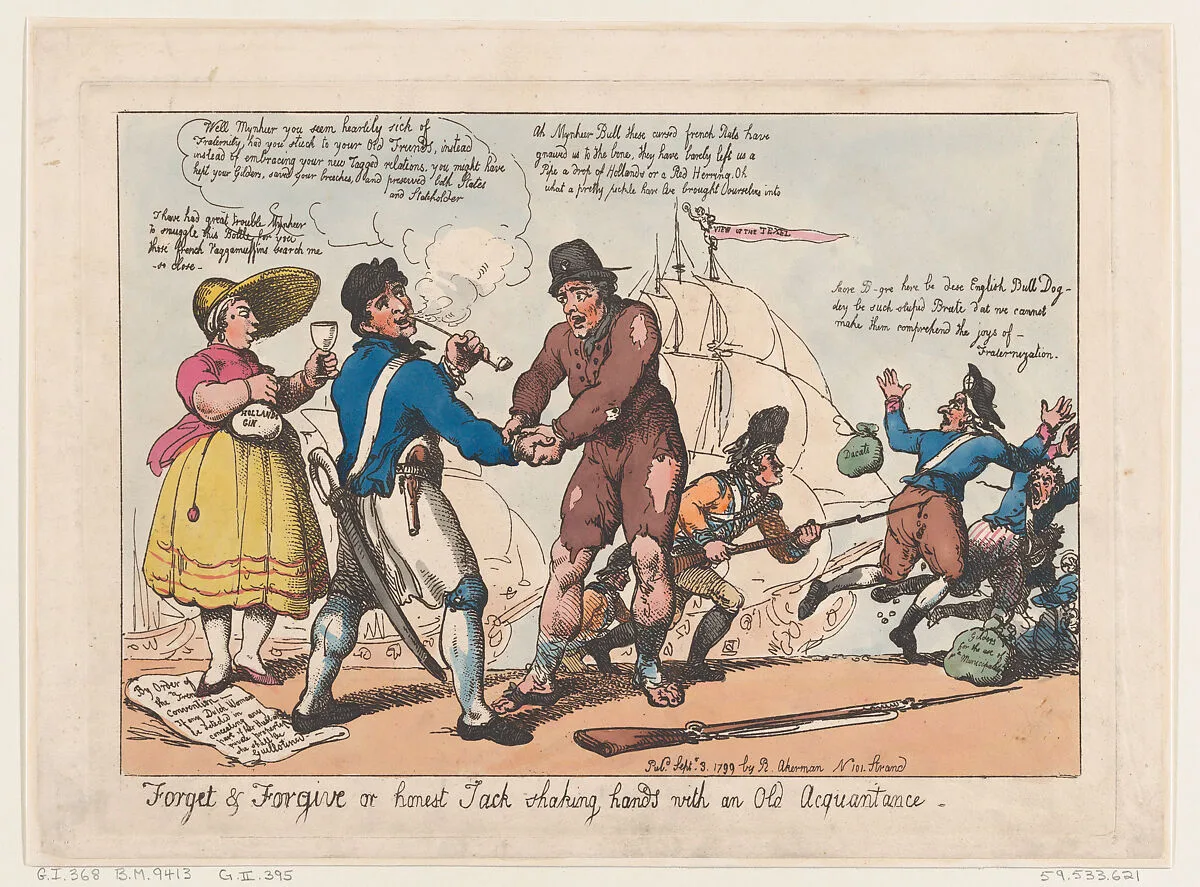 Forget & Forgive, or Honest Jack Shaking Hands with and Old Acquaintance — Thomas Rowlandson|Rudolph Ackermann, London