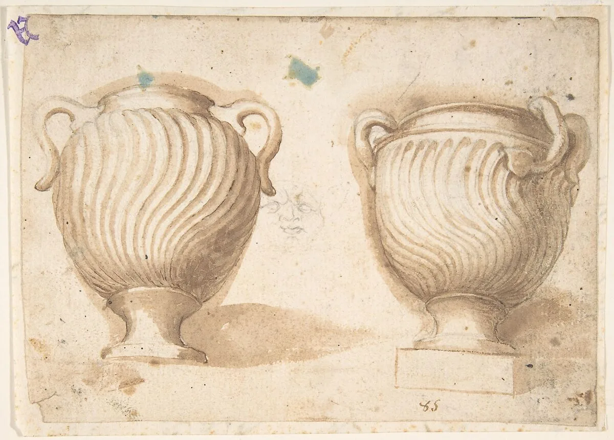 Two Antique Vases with Strigil Decorations — Anonymous, Italian, Bolognese 18th century artist