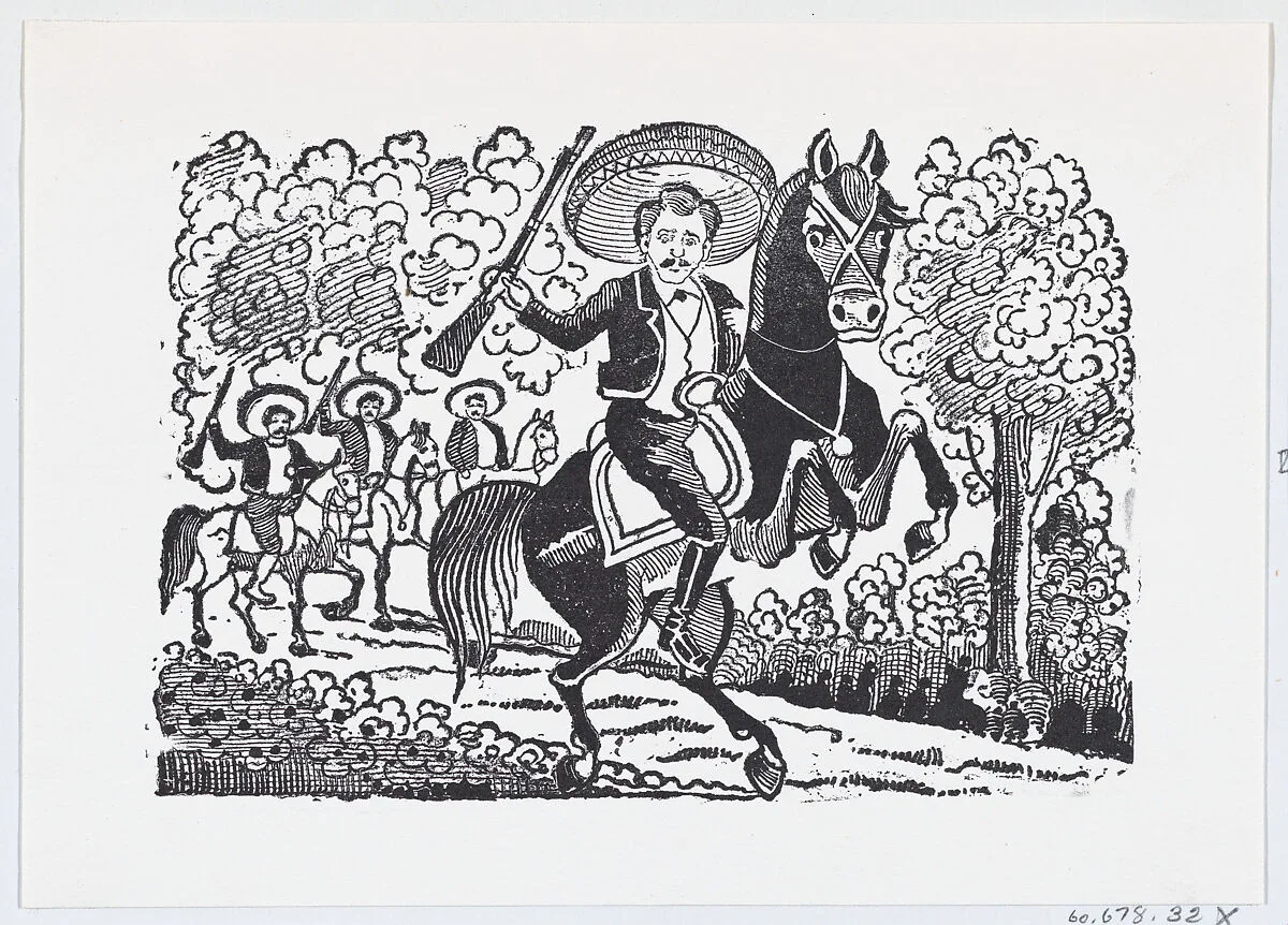 A revolutionary soldier on horseback with a rifle (Heraclio Bernal) — José Guadalupe Posada|José Sanchez