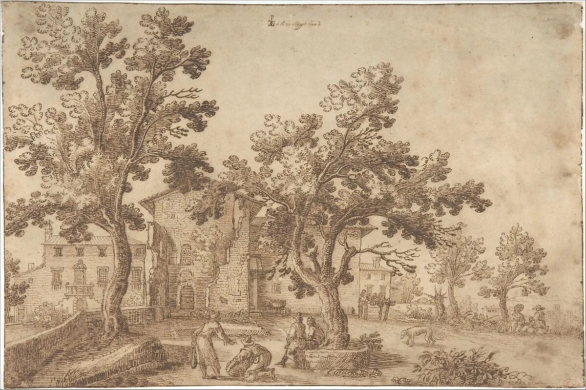 A View of a Village with Figures — Remigio Cantagallina